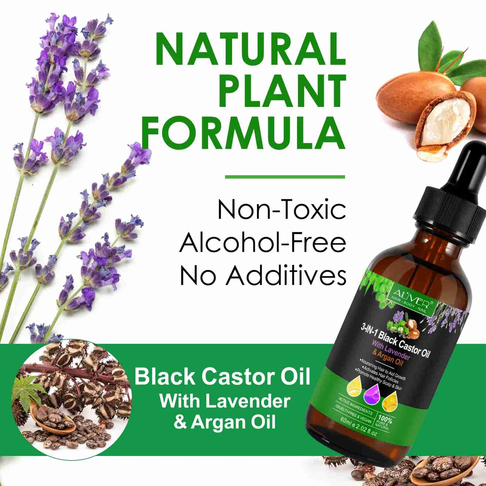 3 IN 1 Black Castor Oil Aliver with Lavender & Argan Oil